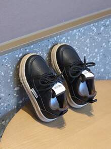 Los niños pequeños zapatos blancos niños zapatos deportivos niñas zapatos casuales bordo suave fondo de los zapatos del bebé solo - Negro - Ver 1