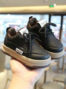 Los niños pequeños zapatos blancos niños zapatos deportivos niñas zapatos casuales bordo suave fondo de los zapatos del bebé solo - Negro - Ver 6