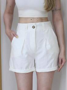 Women's Shorts/Tailored Button Style With Front Pocket - 奶油色 - 查看 6