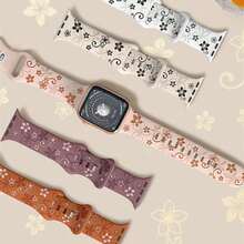 花卉雕刻表带与 Apple Watch 女式表带兼容，38 毫米 40 毫米 41 毫米 42 毫米 44 毫米 45 毫米 46 毫米 49 毫米，双色花朵柔软硅胶可爱运动表带与 Apple Watch Series 10 9 8 7 6 5 4 3 2 1 SE Ultra 兼容 - 42mm/44mm/45mm/49mm - 查看 8