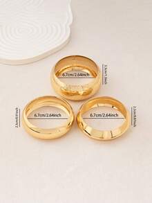 3 件夸张复古金属锤纹圆形混合风格朋克手镯套装，厚重珠宝，简约时尚女士 - 手鐲 - 查看 5