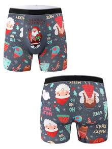 1 pieza Pantalón corto tipo bóxer para hombre con estampado navideño de dibujos animados, cómodo y transpirable con gran elasticidad, ropa interior ultraligera para correr y hacer ejercicio, ropa interior novedosa para hombres.