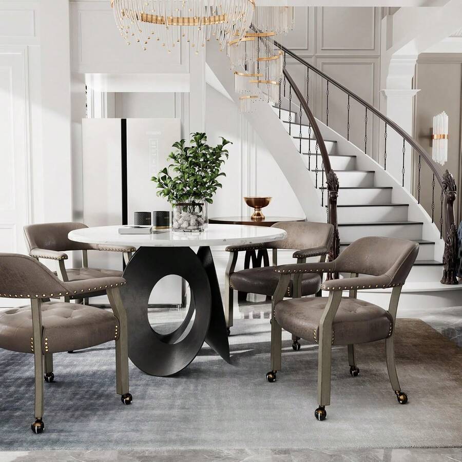 Dining Chair With Casters Set Of 4, Accent Kitchen Table Chairs With