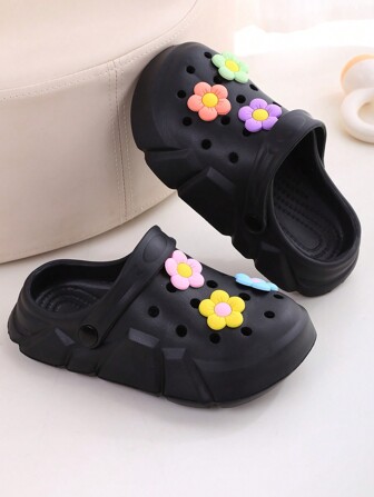 HOEASE 女童时尚可爱卡通花朵图案木屐，透气防滑一脚蹬凉鞋，适合所有季节的室内户外沙滩鞋花园鞋