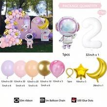 Bộ 115 bóng bay, bao gồm bóng bay cao su và bóng bay lá nhôm hình phi hành gia màu hồng và số màu trắng, thích hợp cho đám cưới, sinh nhật bé gái, tiệc tùng, ngoài trời, nhiều đồ trang trí theo chủ đề giấc mơ khác nhau - Nhiều màu - Xem 17