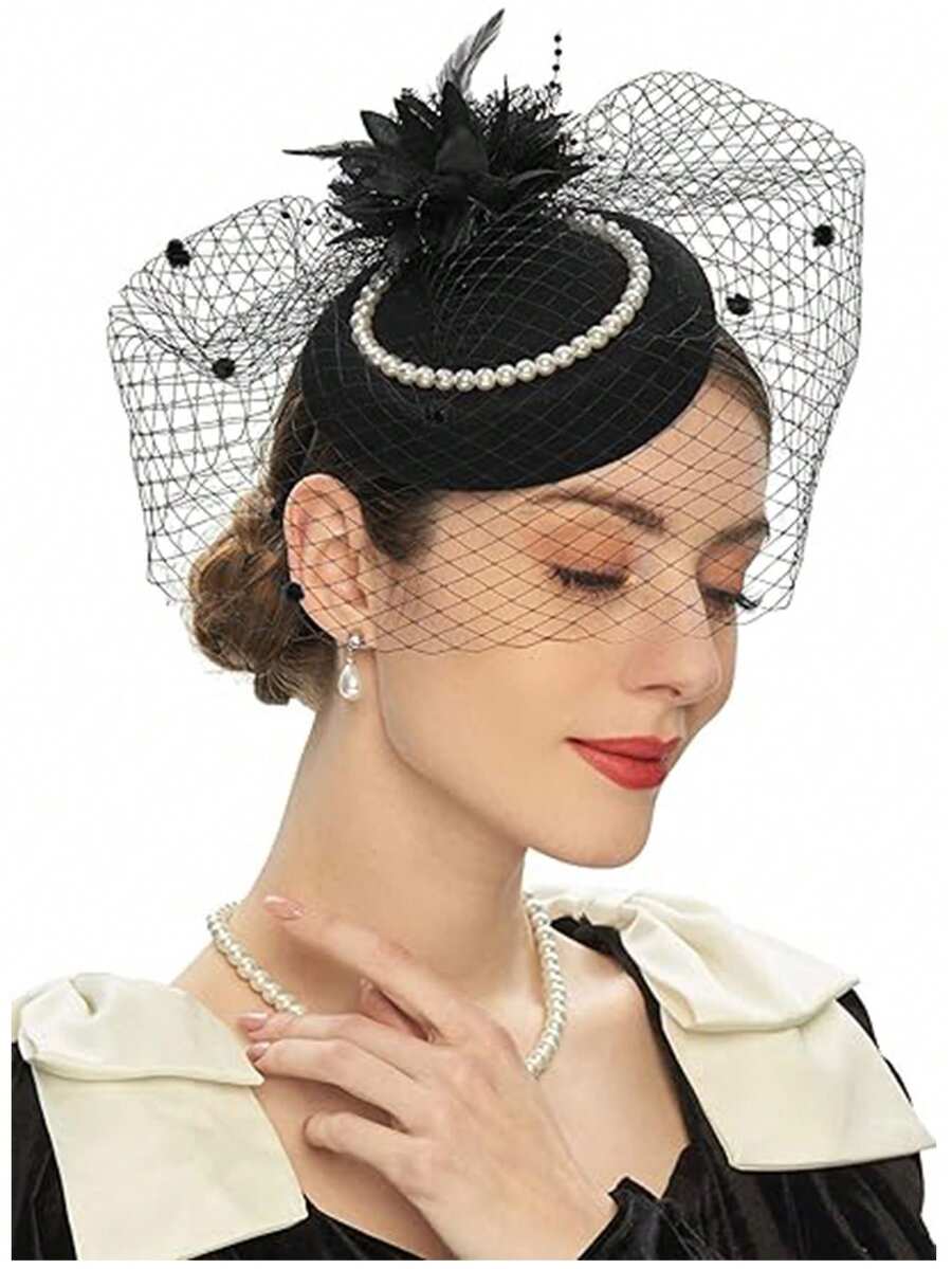 1 chiếc kẹp tóc lông vũ màu đen quyến rũ, thích hợp cho thi đấu, tiệc sinh nhật, tiệc bãi biển, họp mặt gia đình, đeo hàng ngày - Kẹp tóc/băng đô sử dụng kép có nơ - màu đen - Xem 1