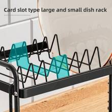 2-Tier Kitchen Dish Drying Rack, Countertop Bowl Plate Dryer, Multifunctional Household Draining Storage Rack, Large Capacity Utensils Organizer, Kitchen Accessories - Black - View 7
