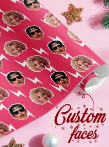 1pc Customized Face Pattern Gift Wrapping Paper, Personalized Face Design Gift Wrap, Pink Gift Packaging Paper, Inspired By Mars And Rose's New Song "Apateu", APT Wrapping Paper For Friends, Suitable For Christmas, Parties, Celebrations, An Ideal Gift For Him, Also Applicable For Tea Room, Home, Garden, Office, Anniversary, Valentine's Day, Mother's Day, Birthday, Father's Day, Graduation, Wedding, Housewarming - Customized Two Faces + White Lightning - View 1