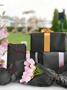 10/38张 50*60厘米 黑色雪梨纸礼品包装纸，婚礼礼品包装袋装饰纸，生日礼品包装用品雪梨纸，包装手工DIY材料，花束包装纸，鲜花包装纸，派对礼品包装，新娘送礼会婚礼礼品包装薄纸，万圣节节日装饰 - 黑色 - 查看 4