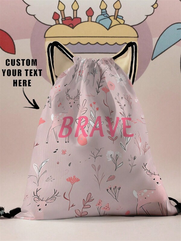 1pc Customized Name Graphic Drawstring Backpack, Can Be Customized According To Your Unique Design, Very Suitable For Children And Teenagers, Print Your Own Name Or Print Your Sister's And Classmate's Names As A Gift For Them Back To School Winter Gift Ideas Boy Girl Valentine's Day, Multi-Functional, Ornamental, Letter, Stylish, Modern, Colorful, Kawaii, Adorable, Cute, Casual, Custom, Personalized, Unique, Customized, Son, Daughter