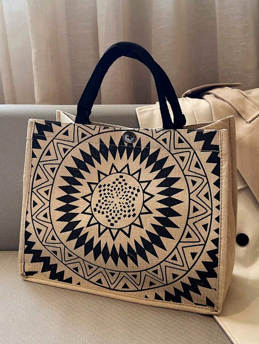 Túi mua sắm họa tiết Mandala bằng Polyester thường ngày, Sức chứa lớn, Túi đi biển di động, Gói công việc, Túi tote vải canvas thời trang dành cho nữ để mua sắm, đi làm, Đi học & du lịch, Túi đi học (Họa tiết được cắt ngẫu nhiên) Dành cho nữ sinh viên đại học, Nhân viên văn phòng, Giáo viên Hoàn hảo cho trường học, Cao đẳng, Công việc, Kinh doanh, Đi làm, Ngoài trời, Du lịch, Dã ngoại, Ngày lễ, Ngày nhà giáo - Màu Khaki - Xem 1