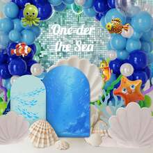 139 件海洋主题气球拱门套装，配有海藻、鱼、海马、海星、铝箔气球和蓝色/绿色乳胶气球，适用于游泳池、海滩、生日、单身派对、结婚周年纪念日拍摄装饰 - 彩色 - 查看 3