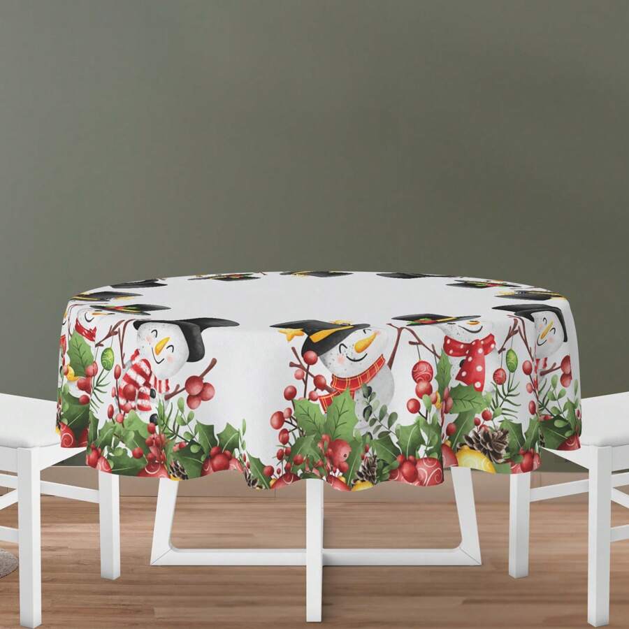 Round Tablecloth For 4 Places Christmas 1.40 X 1.40 Decoration, Christmas Table Setting, Christmas Dinner - GIÁNG SINH VUI VẺ - Xem 1