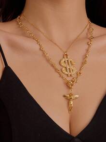 1 chiếc vòng cổ mặt dây chuyền thiên thần mạ đồng cao cấp thời trang & dây chuyền áo len, có thể đeo nhiều lớp hoặc đơn lẻ, đóng gói trong túi nhung - Vàng - Xem 10