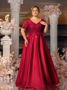 Faeriesty Mosy Plus Elegant Floral Sequin Bodice Satin Hem Mother Of The Bride Dress