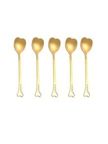 1/5/10 Stücke Gold/Silber Edelstahl Herzförmige Löffel, Herzgriff Kaffee Dessert Kuchen Rührlöffel, Hochzeitsgeschenk Löffel, Cut Out