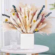 SHIXIONG 100pcs Natural Dried Pampas Grass Bunch,Bohemian Style Dried Reed Eucalyptus,Natural Dried Wheat Spikes Craft Bouquet For Floral Arrangements,Home And Wedding Decoration - 米色 - 查看 1