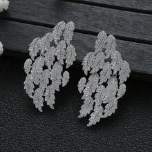 1 Cặp bông tai hình lá Cubic Zirconia sang trọng thời trang dành cho nữ, thích hợp cho các bữa tiệc và sự kiện - Bạc - Xem 6