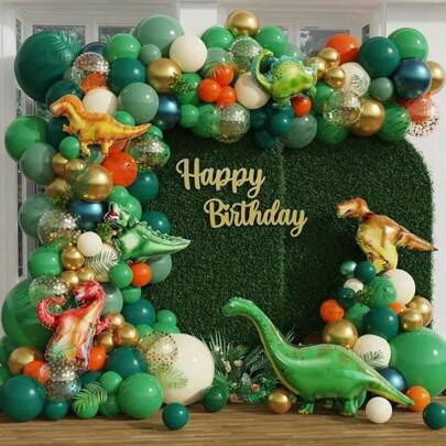134 piezas Kit de arco de guirnalda de globos con dinosaurios y animales de la selva, decoraciones para fiestas con temática de bosque, decoraciones para fiestas de cumpleaños, decoraciones para festivales, decoración del hogar, telón de fondo para baby shower, decoración de ambiente, adornos para interiores y exteriores