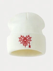 1 cái hoặc 2 cái/bộ mũ len dệt kim thêu hình trái tim và mạng nhện thời trang dành cho nữ, thích hợp để đội hàng ngày ấm áp vào mùa thu/đông - A - Xem 8