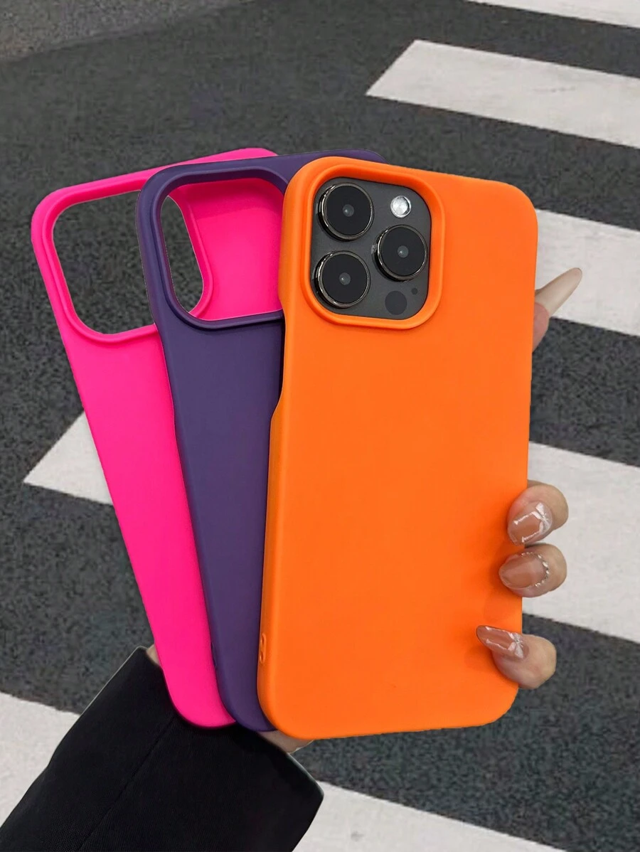 Silicone Phone Case 3pcs No-Frame Solid Color (Orange, Purple, Rose Red) Minimalist Anti-Drop Thick Phone Protective Case, Compatible With Iphone 16/16 Pro Max, XR, 7/8, IPhone 15 Pro Max, 12 Pro Max, 13 Pro Max, 14 Pro Max, 13, 14, 11, 12P, 14P, 11P, 12P, Anti-Drop Soft Shell XS.XR /78P.78GES Phone Case Waterproof Shockproof Scratch Resistant - Multicolor - View 1