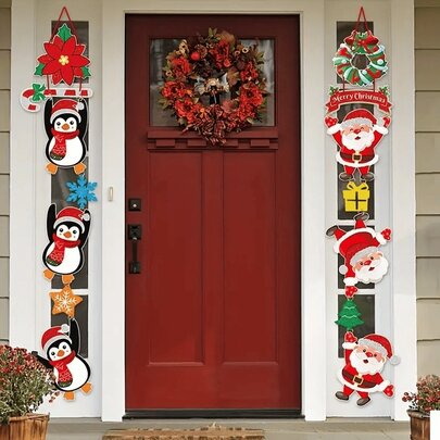 1 Set Decorazione Natalizia da Appendere alla Porta, Disegno di Pinguino e Babbo Natale, Adatto per Natale, Capodanno, Compleanni, Matrimoni, Eventi di Celebrazione, Feste, Decorazione Interna ed Esterna