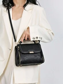 Tas Tote Bermotif Bunga Kapasitas Besar, Tas Tangan Dua Lapis, Tas Chic dan Elegan untuk Wanita Paruh Baya - Hitam - View 2