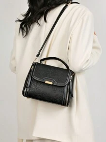 Tas Tote Bermotif Bunga Kapasitas Besar, Tas Tangan Dua Lapis, Tas Chic dan Elegan untuk Wanita Paruh Baya - Hitam - View 3