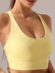 1pc Women Elastic Sports Yoga Bra Suitable For Fitness & Outdoor Activities - 黃色 - 查看 6