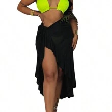 ELEGANT BEACH COVER-UP PAREO CAMGA BEACHFASHION BIKINI BIG SURPE BIG ELEGANT DRESS, TIE-UP - 黑色 - 查看 2