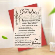 1 张，有趣的生日快乐贺卡，带信封的圣诞贺卡，高品质印刷，6.29 英寸 X 4.33 英寸，真挚的孙子生日贺卡，感伤的祝福和奶奶的情书，带信封 - 多色 - 查看 10