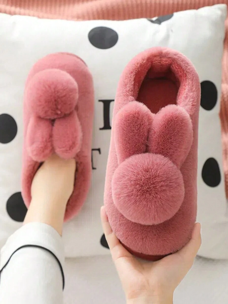 New Women Plush Slippers, Furry Winter Boots Indoor/Outdoor Wear, Cartoon Rabbit Thick Soft Bottom House Slippers For Autumn/Winter