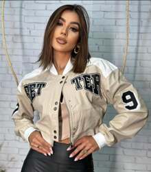 Casual Colorful Graphic Leather Jacket - Beige - View 1