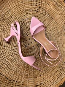 Low Heel Sandal With Leaf Toe - Màu Hồng baby - Xem 1