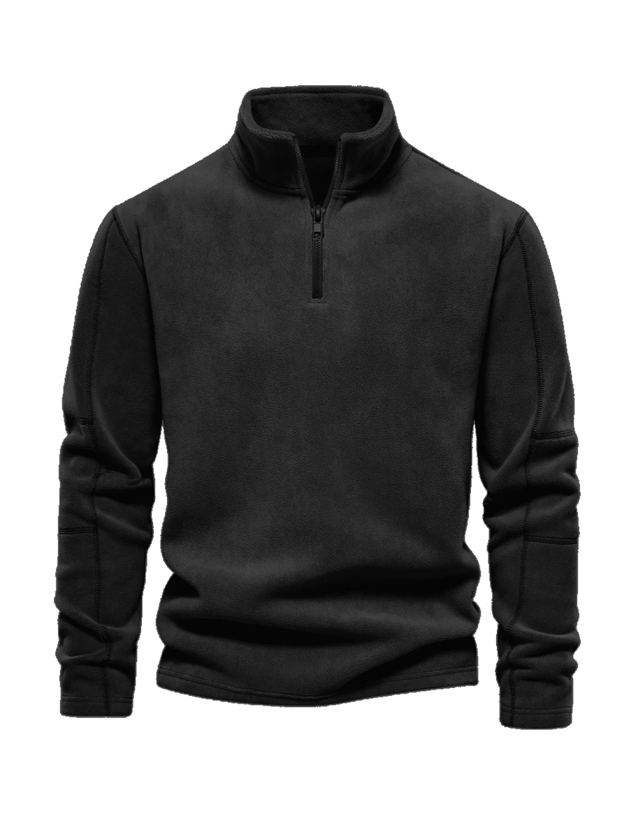 GLESTORE Men's Retro Coin-Print Casual Stand-Collar Half-Zip Fleece Sweatshirt, Perfect For Layering, Wearing As A Base Layer, Or As An Outer Layer - Black - View 1