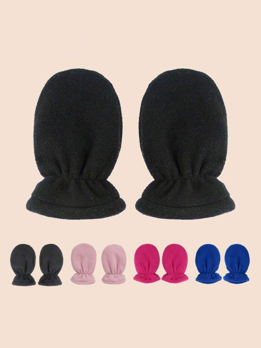 1 双新生儿 0-18 个月婴儿保暖内衬保暖手套，可爱毛茸茸日常使用防刮手套 - 1Pair - 查看 1