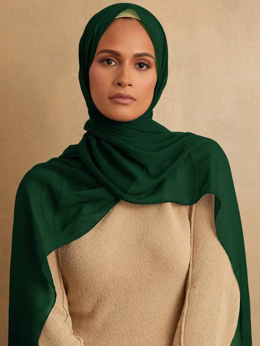 1pc Basic Pearl Chiffon Muslim Hijabs Scarf, Daily Wear - Multicolor - View 1