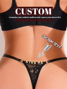 1 Set Custom Text, Custom Name, Women's Sexy Thong, Women's Lace See-Through Underwear, Adjustable Sexy Women's Underwear Low-Rise Thong, Suitable For Christmas, Holidays, Gifts