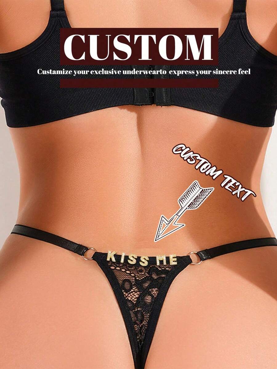 1 Set Custom Text, Custom Name, Women's Sexy Thong, Women's Lace See-Through Underwear, Adjustable Sexy Women's Underwear Low-Rise Thong, Suitable For Christmas, Holidays, Gifts
