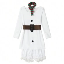 Women Men Snowman Costume Kit Long Sleeve Snowman Outfits With Hat Scarf Gloves Set 5Pcs Christmas Cosplay Clothes - White women - View 4
