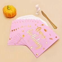 5/20/50pcs Rose Gold Balloon Happy Birthday Disposable Napkins, Party Napkins Elegant Metallic Rose Gold Foil Dessert Napkins For Ladies Dinner Celebration Party Supplies Decoration. - Baby Pink - View 8