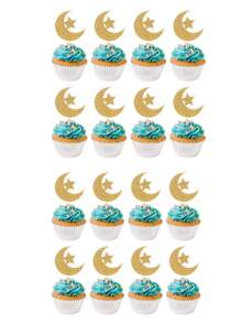36PCPicksS Glitter Moon Star Cupcake Toppers Tort Toppers Twinkle Crescent Moon And Star Cake Picks Dekoracja Tortu Na Urodziny Wesele Akcesoria