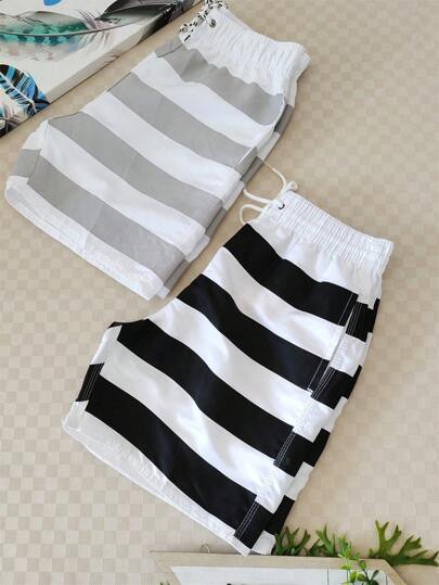 Kit 2 Shorts de Praia Masculinos Estampados Listrados – Envio Aleatório Sortido