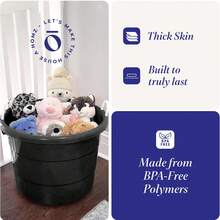 18 Gallon Plastic Utility Storage Bucket Tub W/ Rope Handles, Black, 6 Pack - Black - View 3