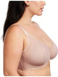 HSIA Minimizer Bra For Women - Plus Size Lace Bra Womans Full Coverage Bras Unlined Underwire Bra For Heavy Breast - 淺粉色 - 查看 2