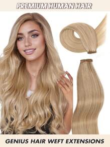 Genius Weft Hair Extensions Tóc người khâu vào Tóc nối Màu 18/613 Ash Blonde Highlighted Bleach Blonde 50g Tóc người thẳng Bó Buộc bằng tay Genius Weft Sew In Human Hair Extensions - S18/613 - Xem 1