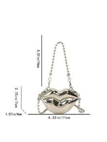 1 chiếc hộp đựng đồ trang điểm bằng acrylic họa tiết đôi môi lớn sáng tạo có dây đeo, đeo vai/đeo chéo/túi xách ngày lễ tình nhân - Bạc - Xem 2