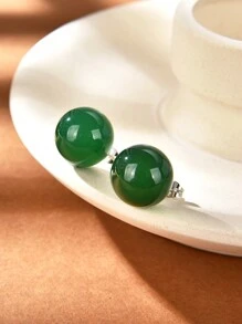 1 Pair Natural Green Agate Bead Earrings For Women - Green - View 2