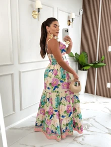 WOMEN'S DRESS WITH FLORAL PRINT AND ELASTANE STRAPS ON THE BACK, SUMMER FASHION. - Multicolor - View 2