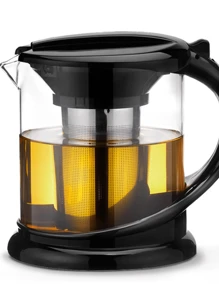 Large Capacity Thick Borosilicate Glass Teapot, High Temperature Resistant Glass Cold Water Pot With Stainless Steel 304 Filter, Heat-Resistant Borosilicate Glass Teapot For Black Tea, Flower Tea, Kung Fu Tea - Black - View 1